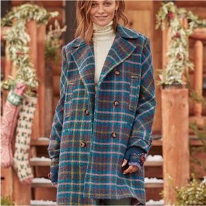 NWT Sundance “Tea & Toast” wool blend plaid coat.